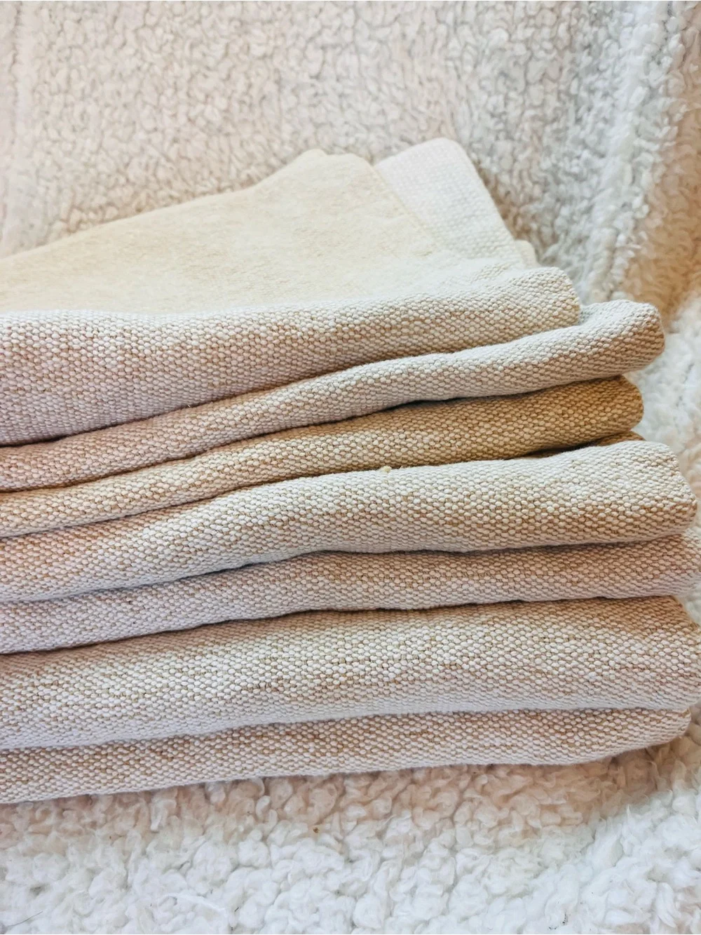 Set of 7 Natural Linen Look Placemats Beige Woven Coastal  Boho Lined